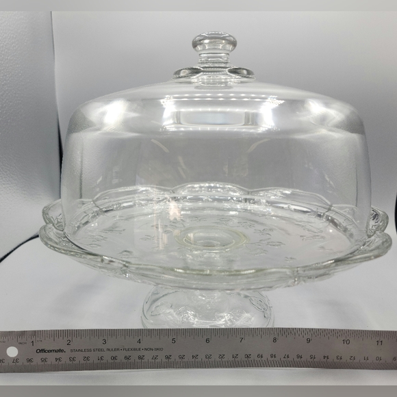 Beautiful Glass Cake Plate with Covered Dome Floral Print VNTG - Picture 10 of 10